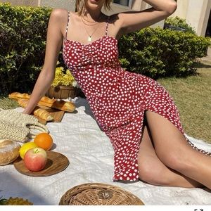 Red cami dress with split